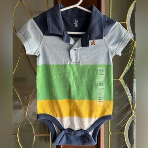 Gap 100% Cotton Colorblock Striped Polo Shirt Bodysuit Onesie Baby Boy 12-18M